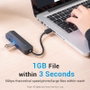 Vention CHNBB Hub USB 3.0 de 3 Puertos 5 en 1 con Adaptador Ethernet Gigabit RJ45 y Puerto MicroUSB PD para Carga